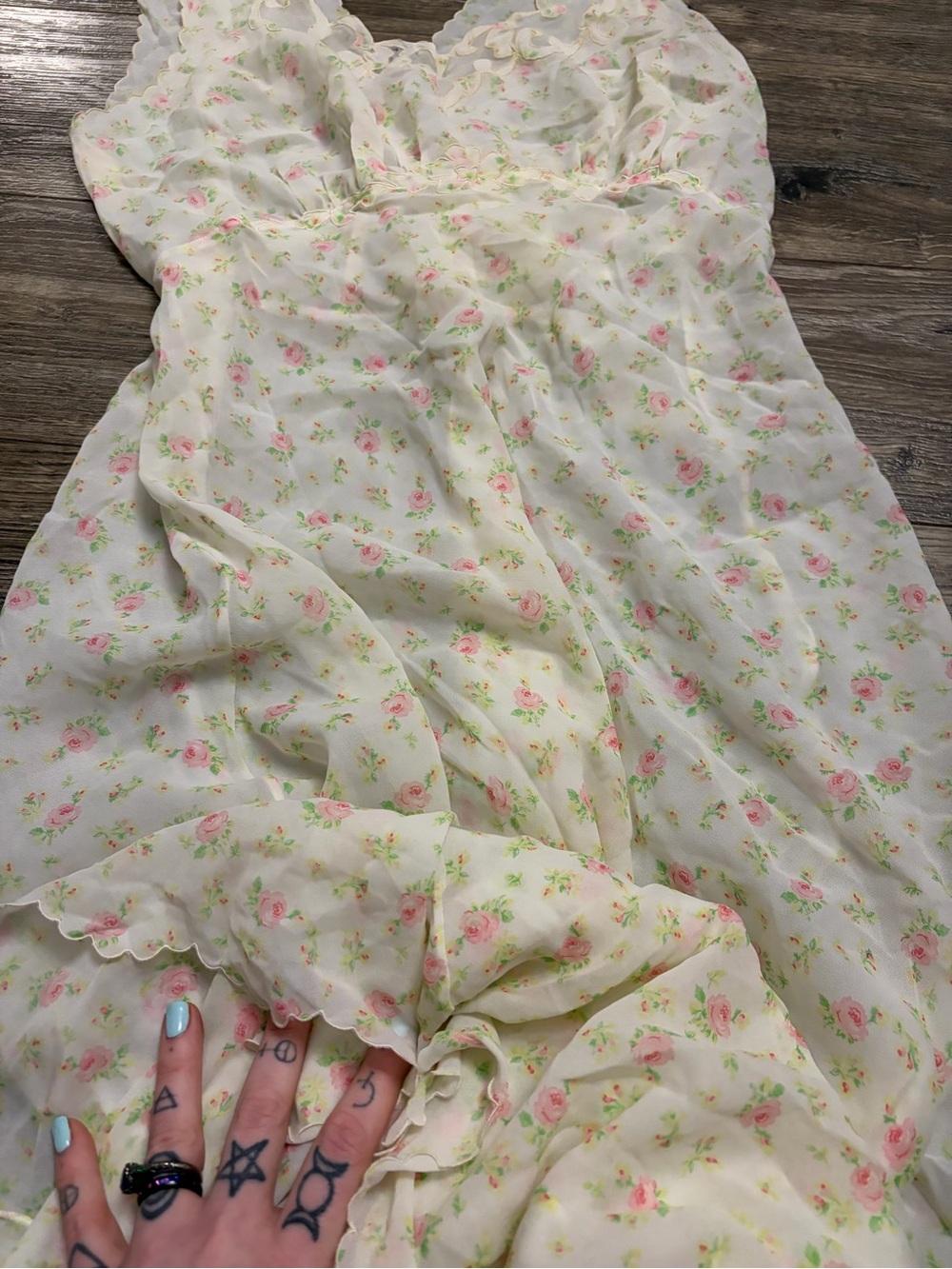 50s/60s European Vintage Garden Floral Maxi Slip Dress Tie Back (Cream/Multi)M/L - Picture 4 of 10